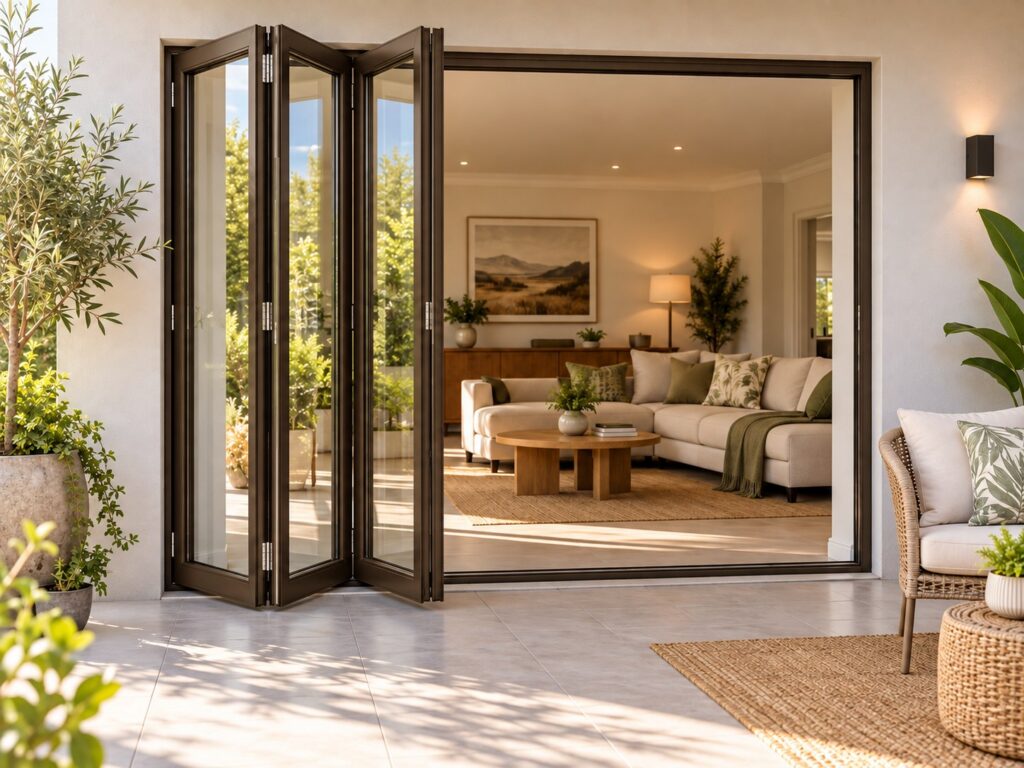 Bronze Aluminium Folding Doors – lifestyle illustration