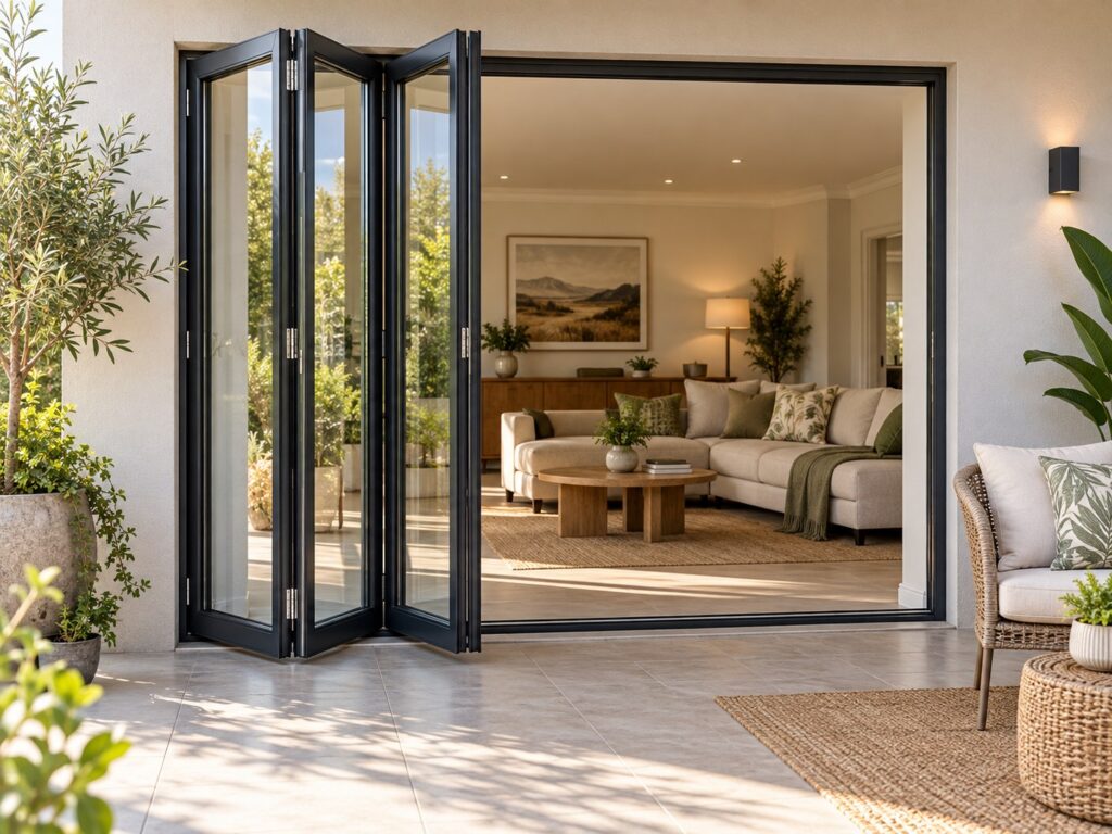 Charcoal Aluminium Folding Doors – lifestyle illustration